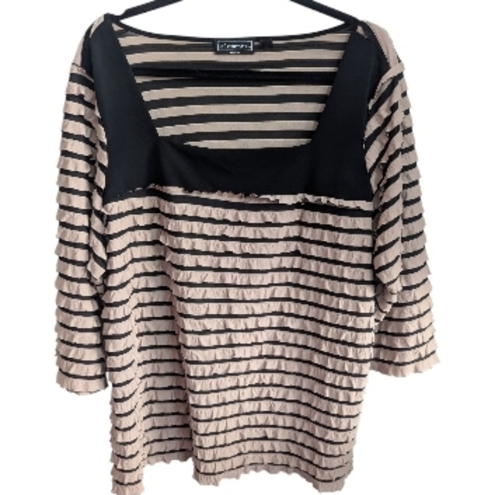 Elementz Women's Blouse 3X Black Striped 3/4 Sleeve W-518
